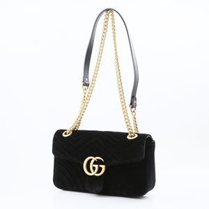 Gucci Velvet Shoulder Bag GG Marmont SM Black